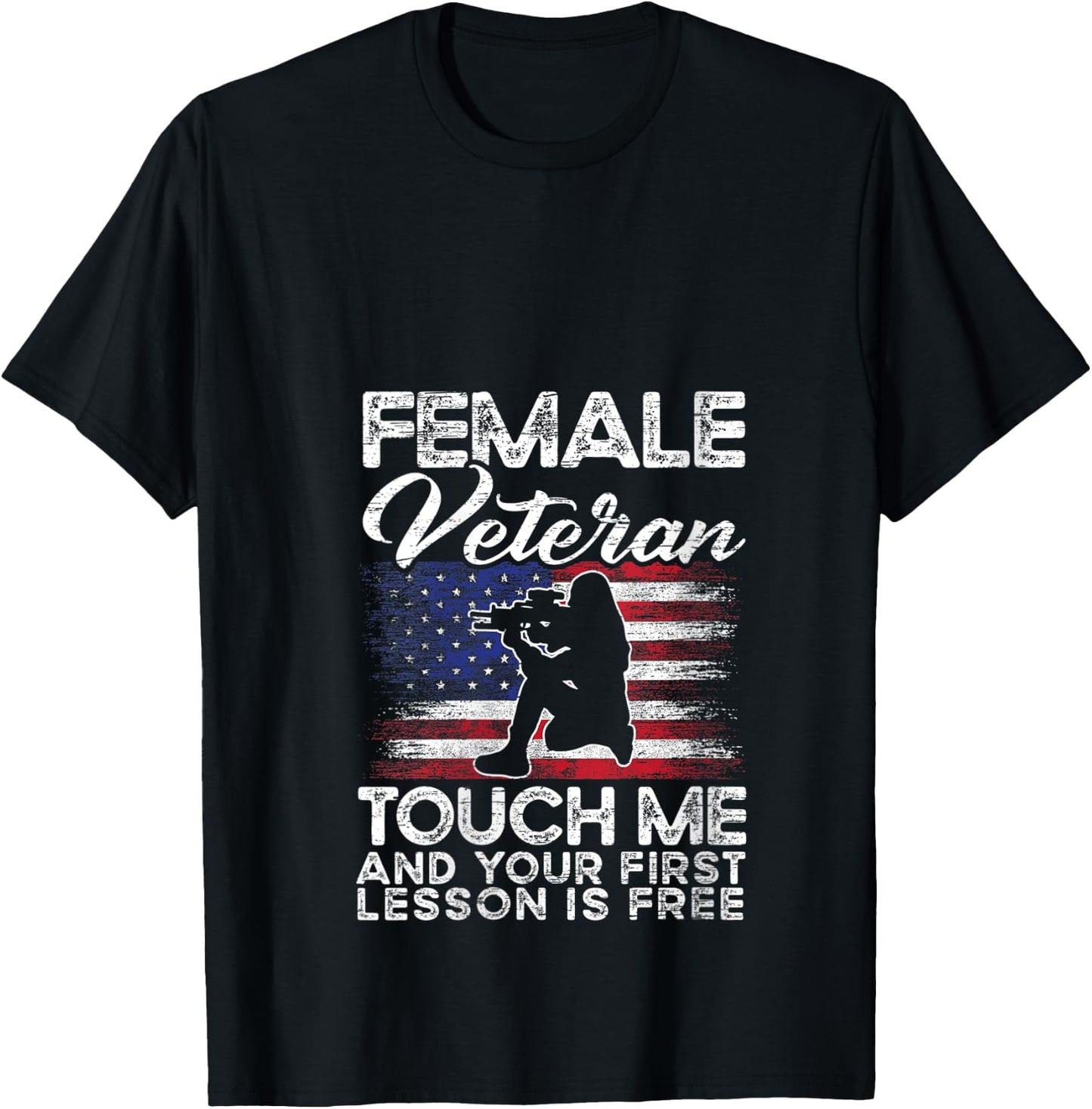 Female Veteran Touch Me And Your First Lesson Is Free V-Neck T-Shirt - T-Shirt | Black