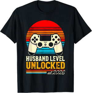 Leveled Up To Husband 2026 Promoted Husband Level Unlocked T-Shirt - T-Shirt | Black