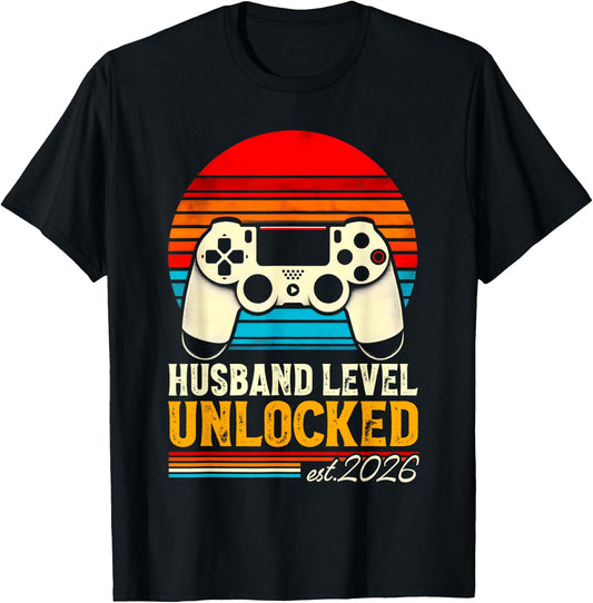 Leveled Up To Husband 2026 Promoted Husband Level Unlocked T-Shirt - T-Shirt | Black