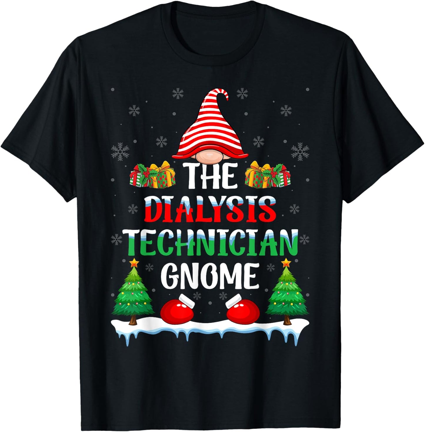 The Dialysis Technician Gnome - Kidney Nurse Christmas T-Shirt - T-Shirt | Black