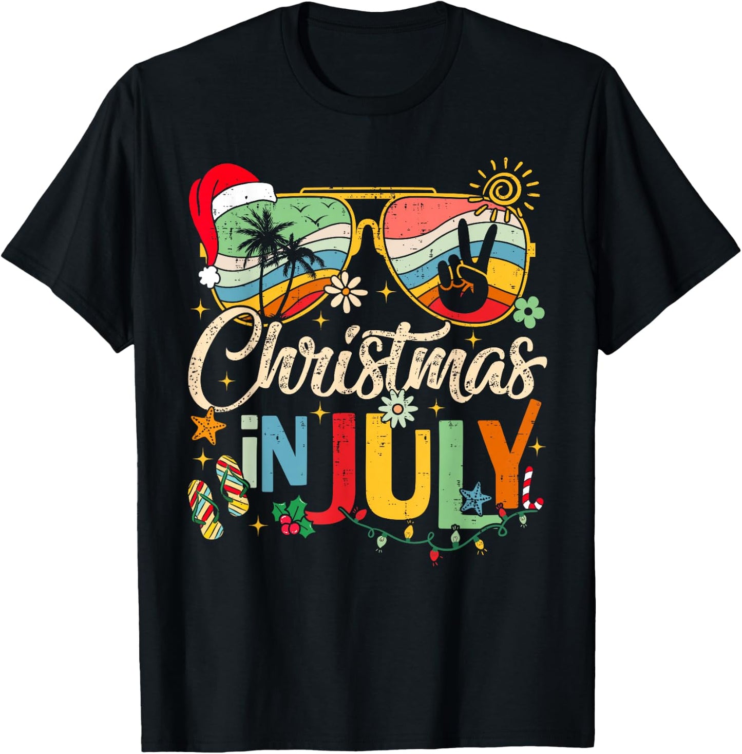 Sunglasses Santa Claus Beach Christmas in July Men Women Kid T-Shirt - T-Shirt | Black