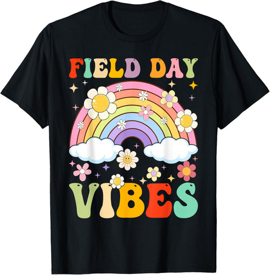 Field Day Vibes Funny For Teacher Kids Happy Field Day T-Shirt - T-Shirt | Black