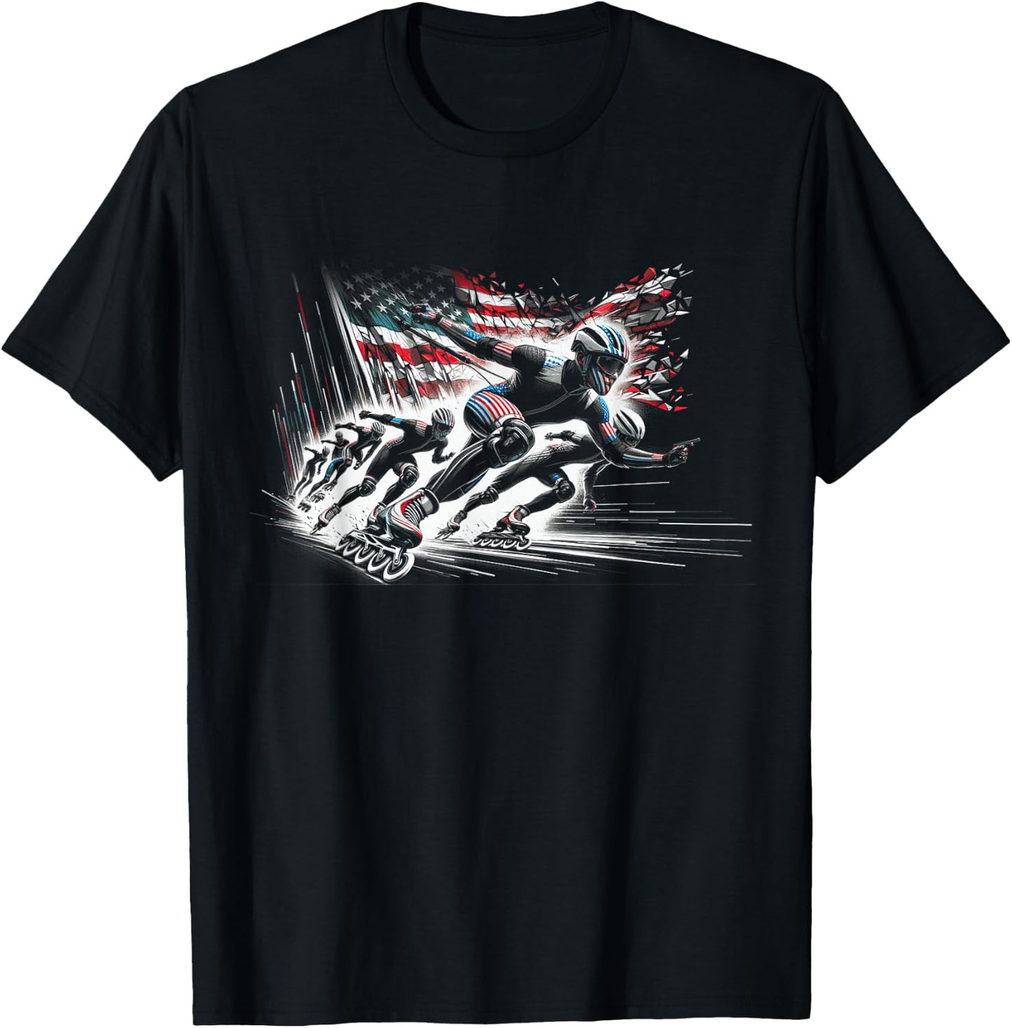 Inline Speed Skating American Flag Roller Blading T-Shirt - T-Shirt | Black