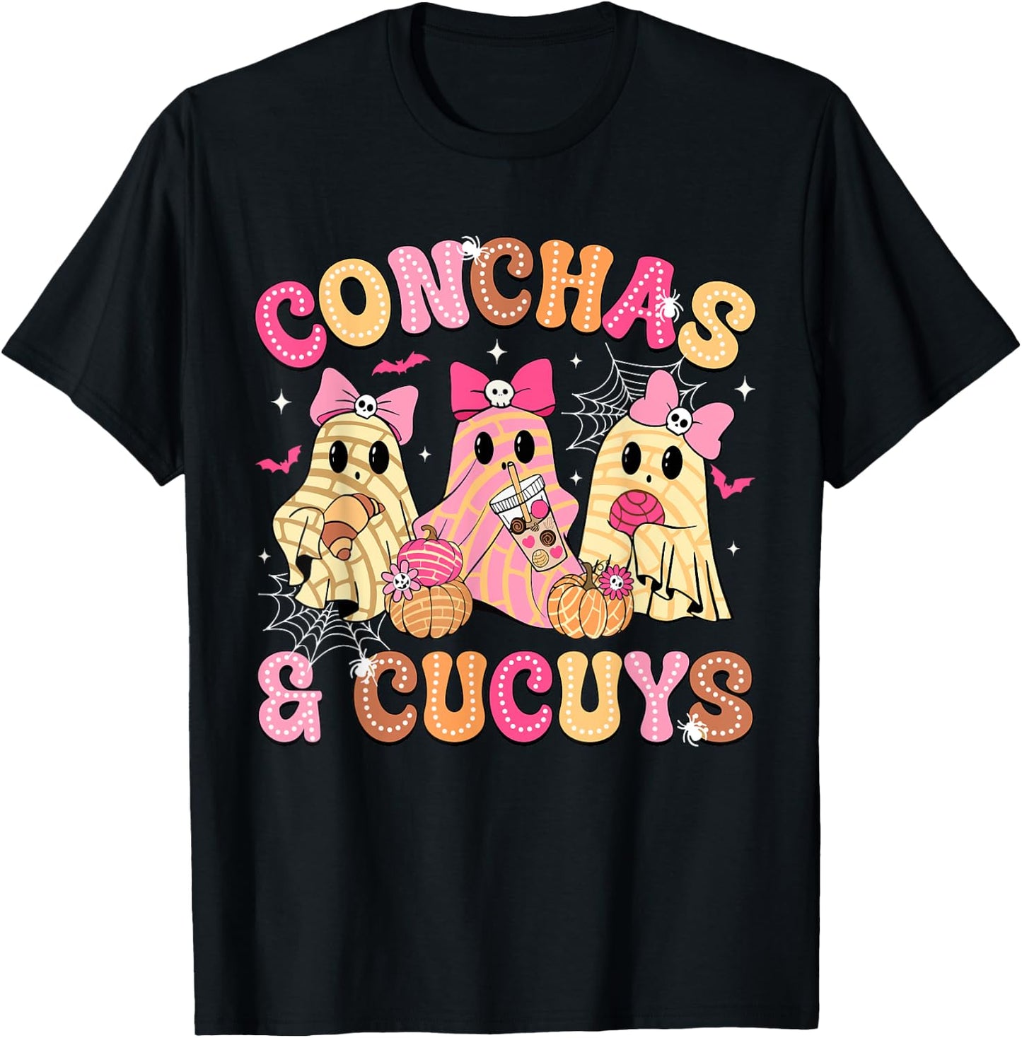 Cute Conchas And Cucuys Ghost Funny Mexican Halloween Ghost T-Shirt - T-Shirt | Black