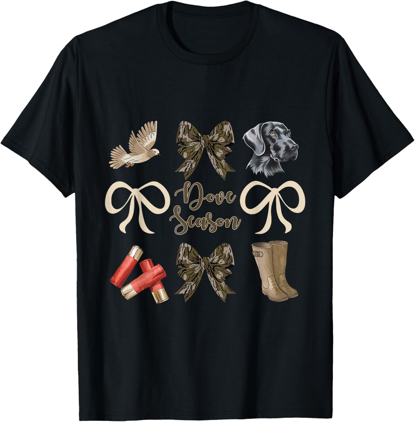 Camo Bow Coquette Dove Season Hunting Dove Hunter Hunt Girl T-Shirt - T-Shirt | Black