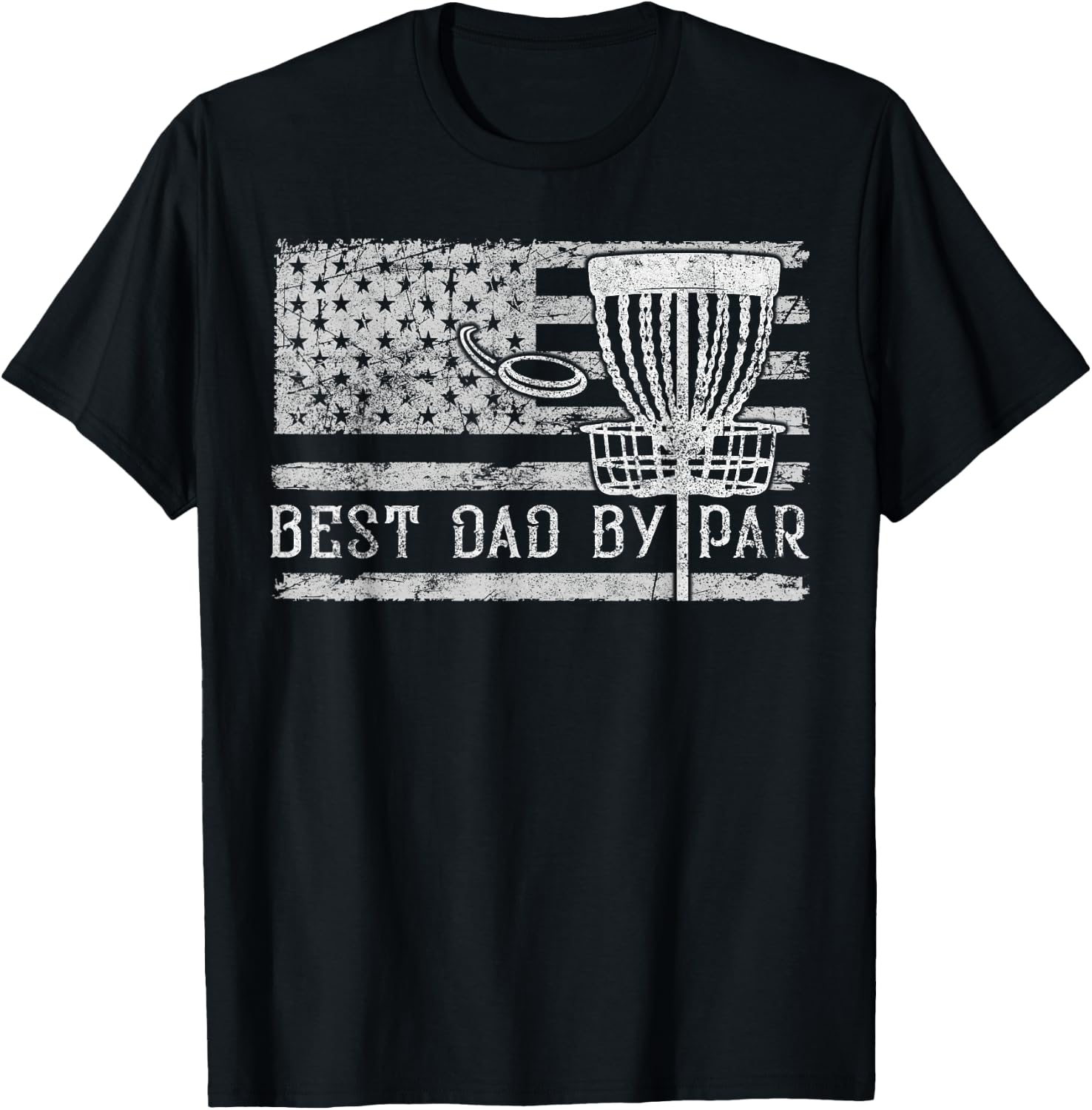 Best Dad By Par Vintage American Flag Disc Golf Father's Day T-Shirt - T-Shirt | Black