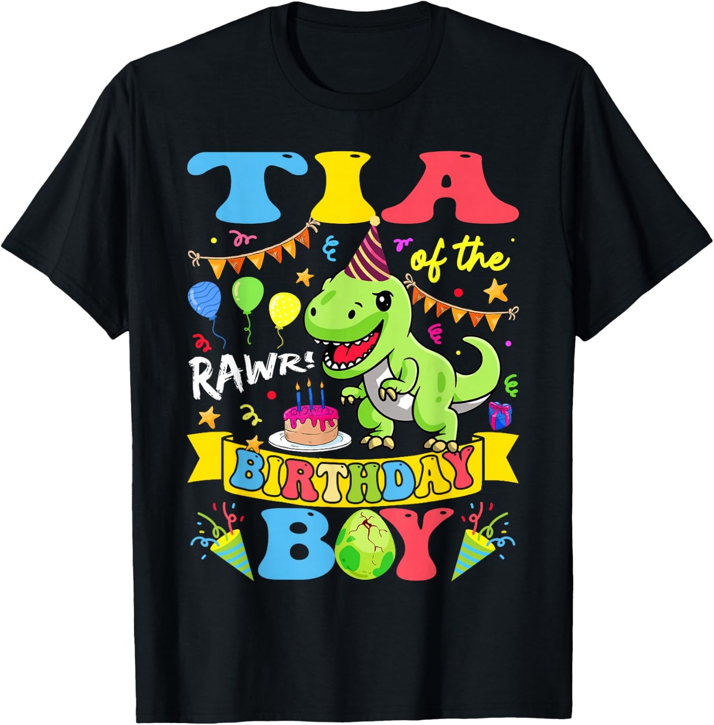 Tia Of The Birthday Boy T-Rex Dinosaur Birthday Groovy T-Shirt - T-Shirt | Black