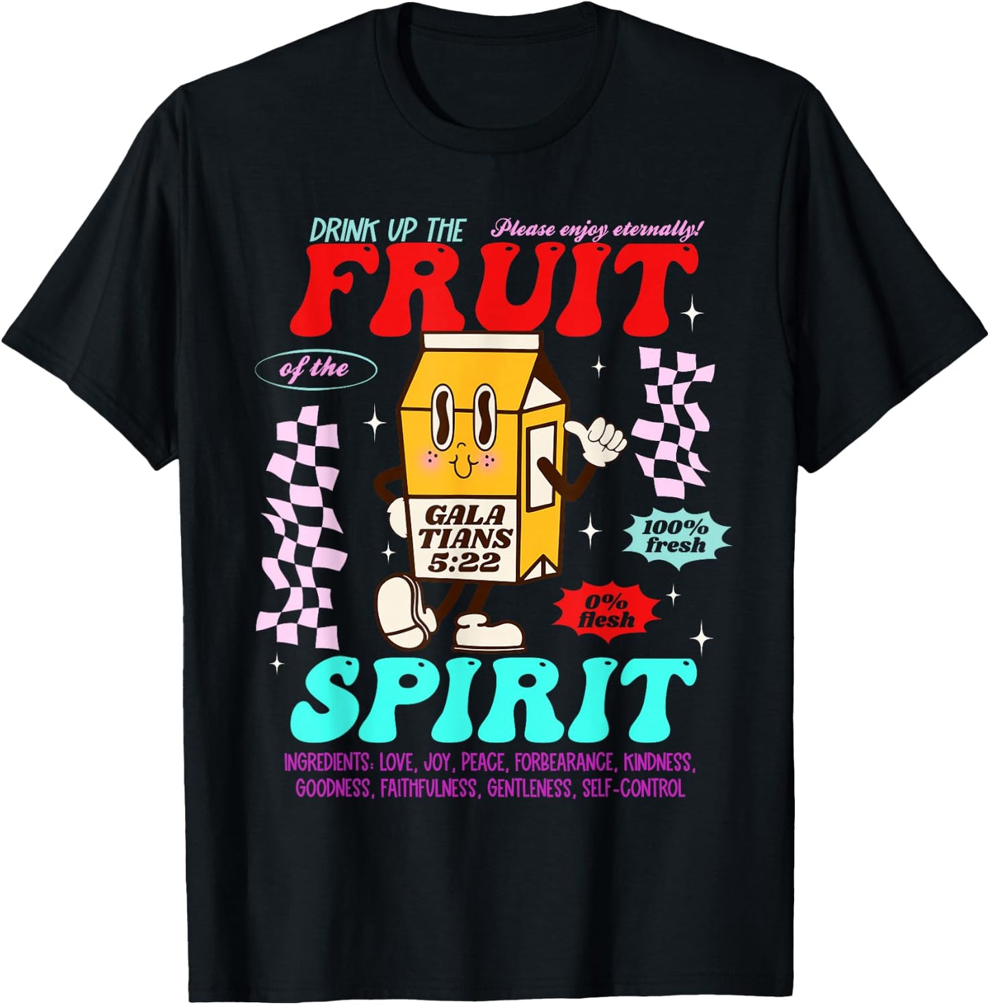 Drink Up Fruit Of The Spirit Christian Milk Bottle Checkered T-Shirt - T-Shirt | Black