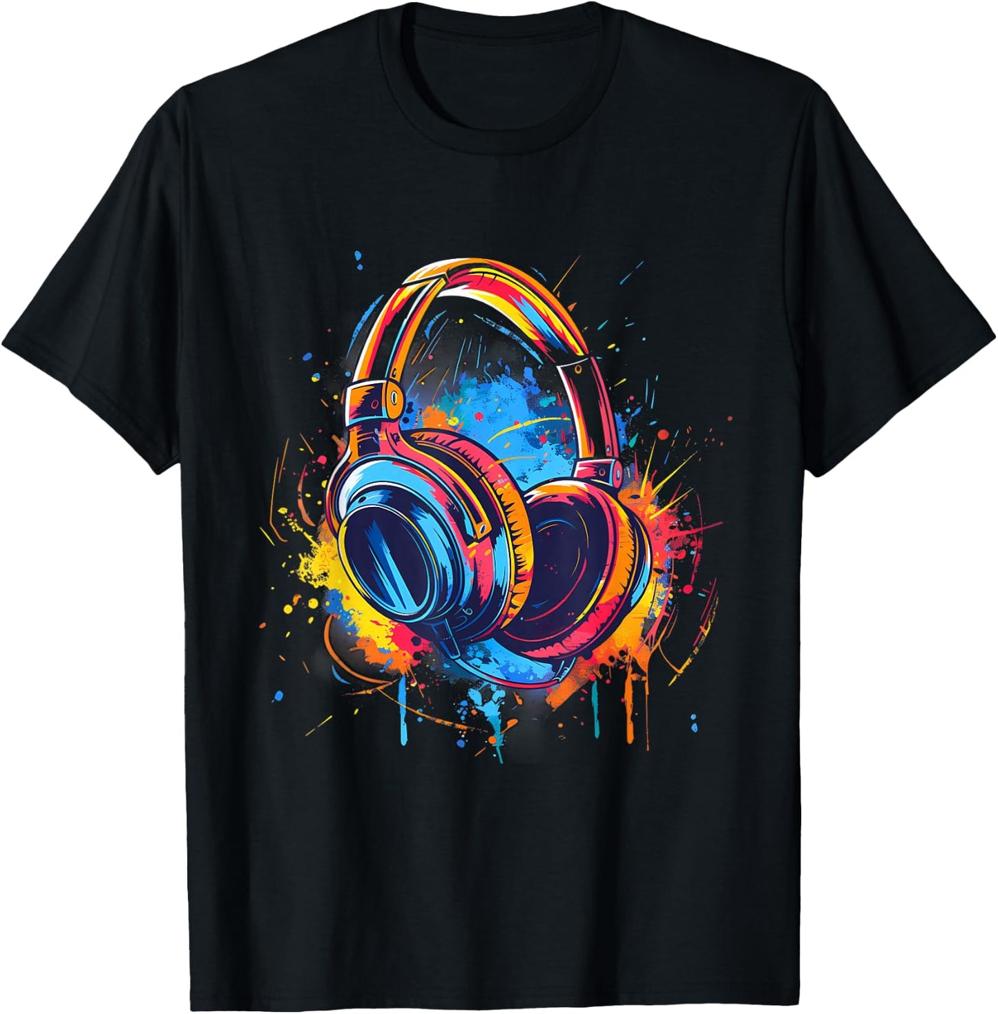 Headphones Music DJ Music Lover Splash EDM Music Headphones T-Shirt - T-Shirt | Black