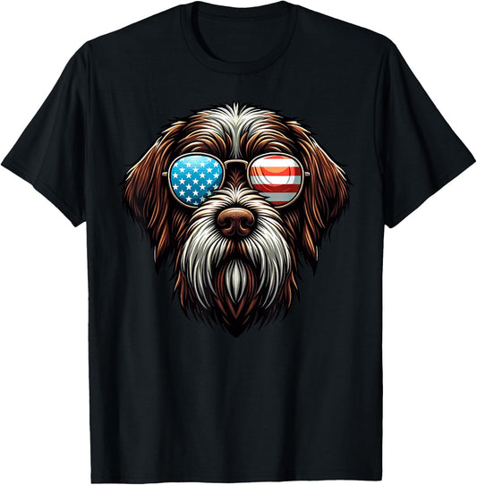 Wirehaired Pointing Griffon Patriotic American Flag USA Dog T-Shirt - T-Shirt | Black