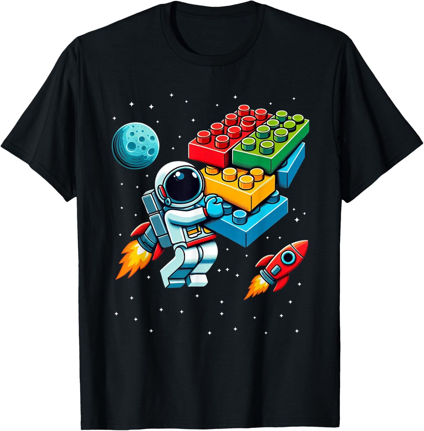 Master Builder Space Astronaut Building Blocks Bricks Boys T-Shirt - T-Shirt | Black