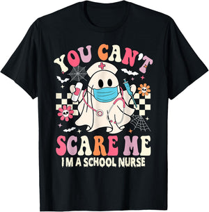 You Can't Scare Me I'm a School Nurse Funny Halloween Nurse T-Shirt - T-Shirt | Black