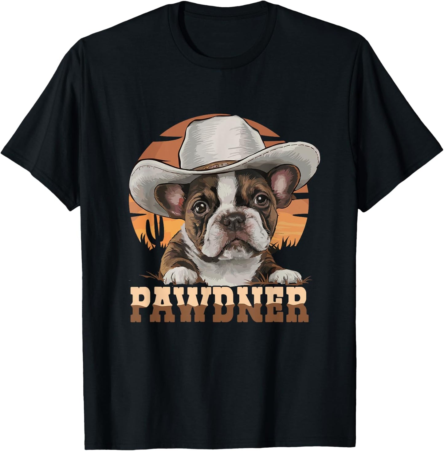 Pawdner Western Cowboy Hat French Bulldog Puppy Dog Mom T-Shirt - T-Shirt | Black