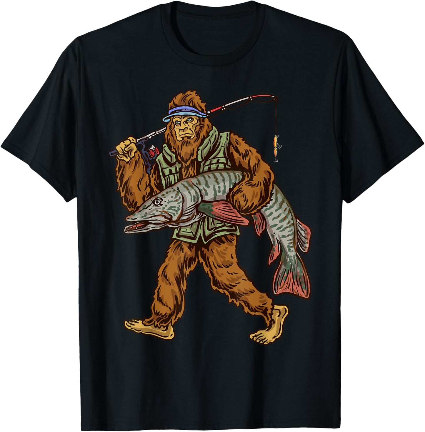 Muskie Fishing Tiger Musky Hunting Bigfoot Fishermen T-Shirt - T-Shirt | Black