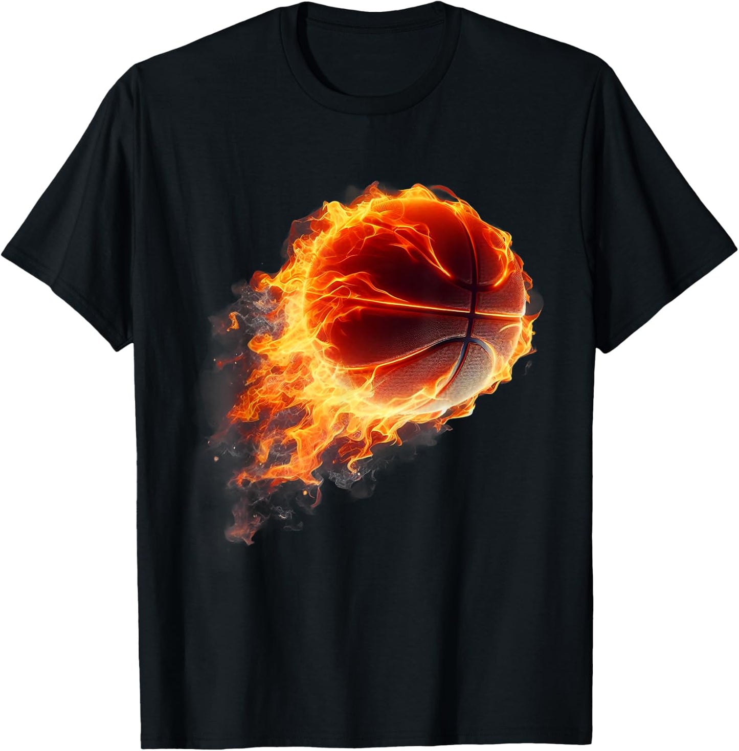 play sport Basketball Hoop Fire Flames soccer Ball Graphic T-Shirt - T-Shirt | Black