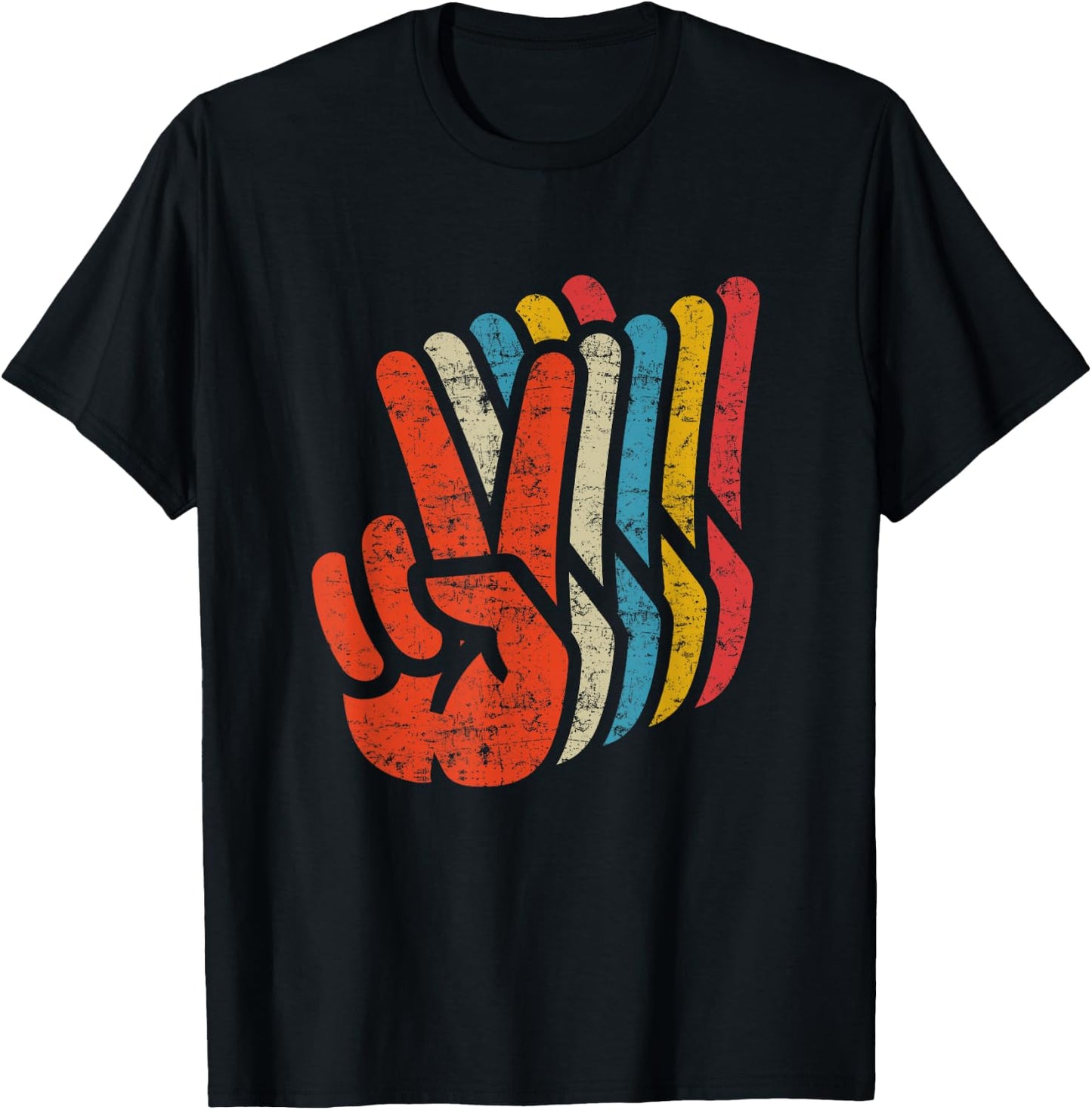 Retro Peace Sign V Fingers Graphic 60s 70s Vintage Peace T-Shirt - T-Shirt | Black