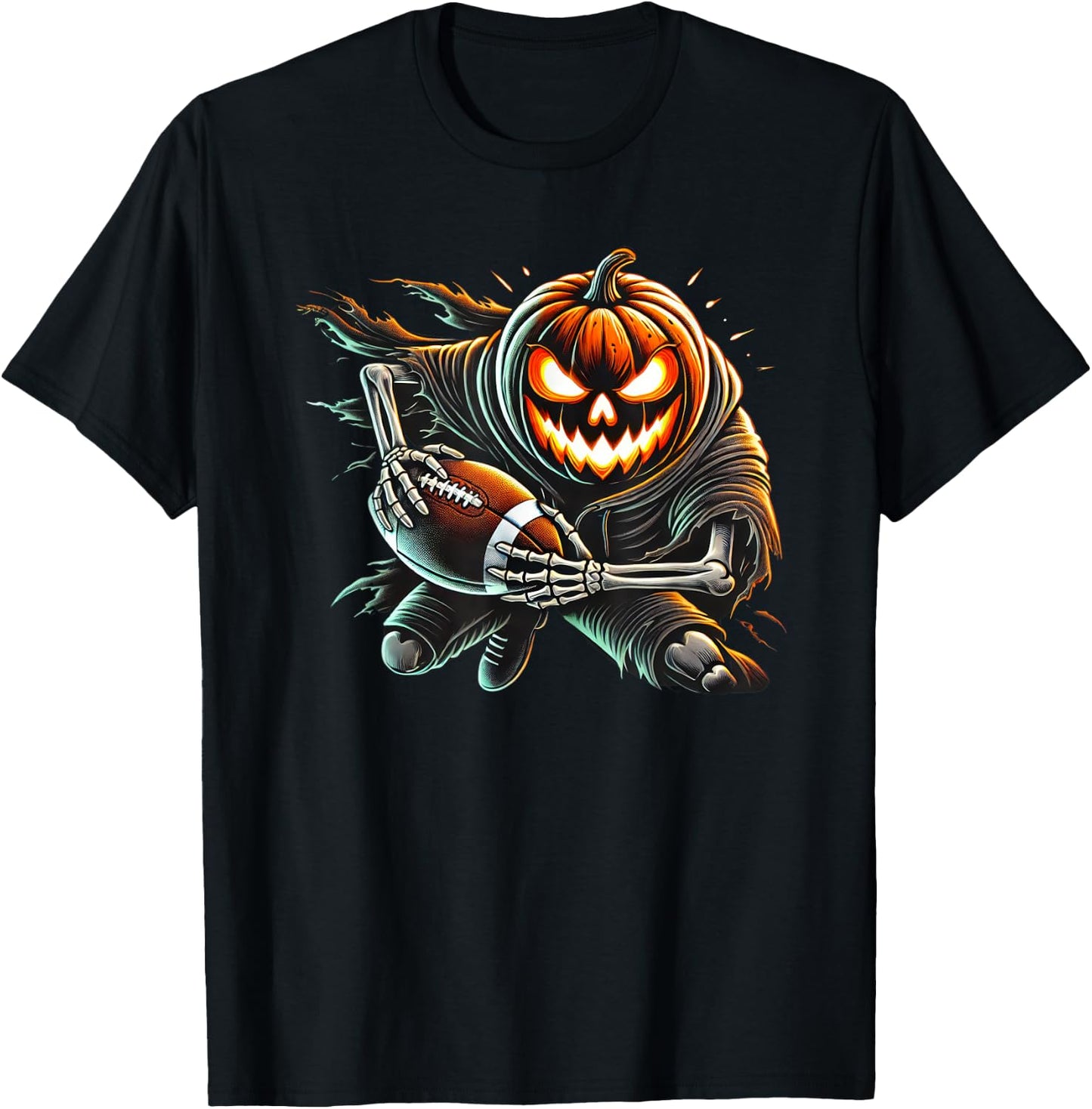 Pumpkin Head Football Player Halloween Costume 2025 Match T-Shirt - T-Shirt | Black