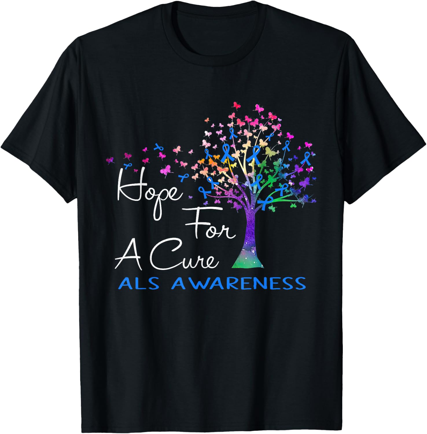 Hope For A Cure ALS Awareness Tree Ribbon T-Shirt - T-Shirt | Black