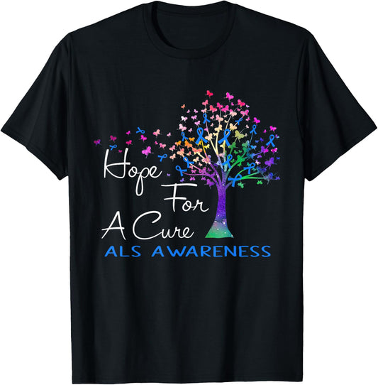 Hope For A Cure ALS Awareness Tree Ribbon T-Shirt - T-Shirt | Black