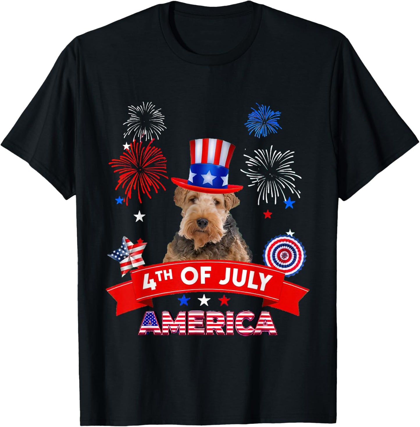 4th of July Decor Patriotic LOVE Wire Fox Terrier Dog USA T-Shirt - T-Shirt | Black