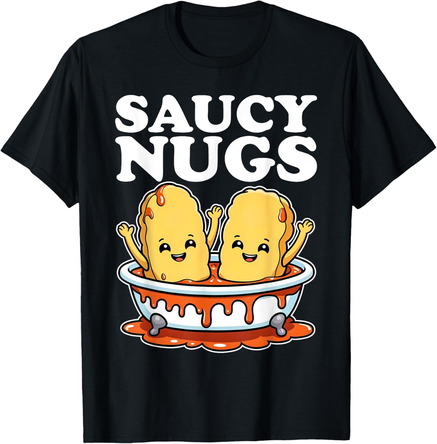 Funny Saucy Nugs Cartoon Food BBQ Sauce Chicken Nuggets T-Shirt - T-Shirt | Black