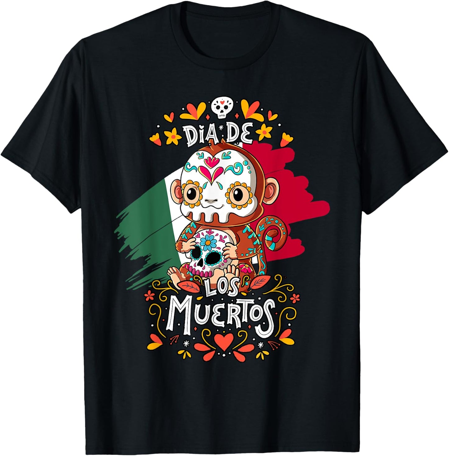 Dia De Los Muertos Monkey T-Shirt - T-Shirt | Black