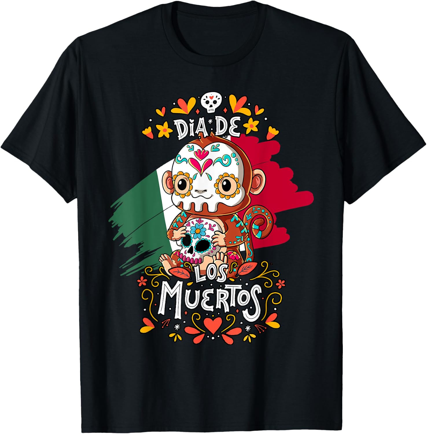 Dia De Los Muertos Monkey T-Shirt - T-Shirt | Black