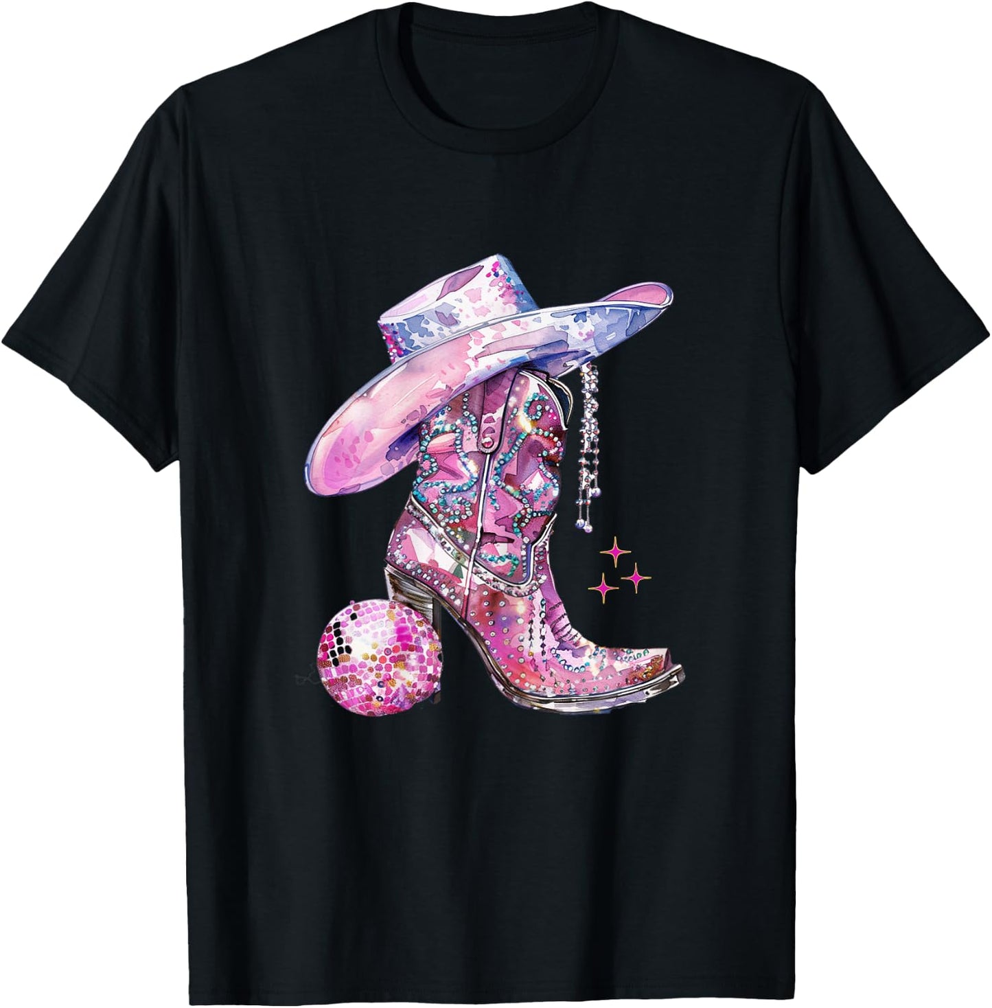 Pink Cowgirl Girl Western Country Music Disco Party Rodeo T-Shirt - T-Shirt | Black
