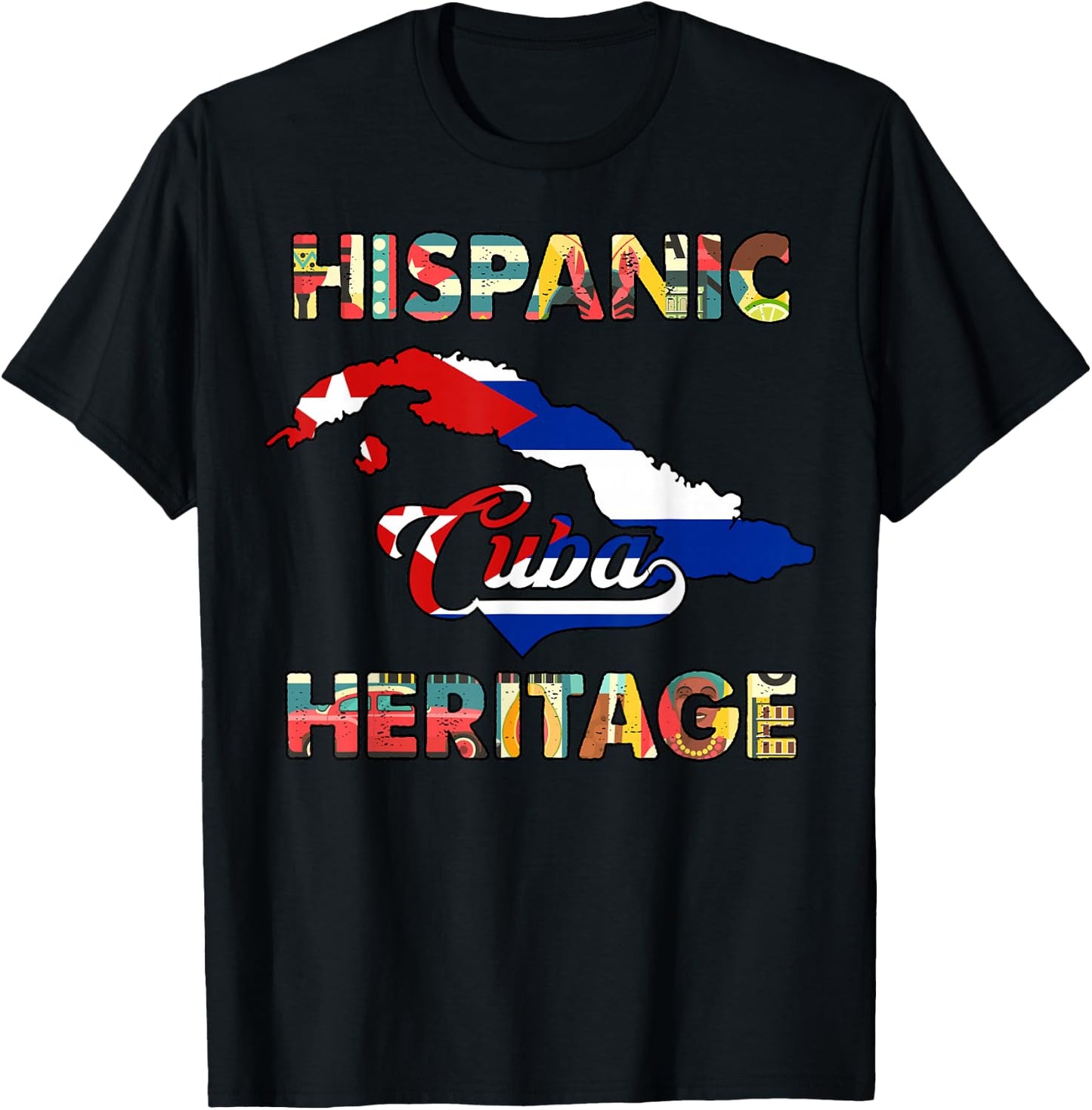 Cuba Hispanic Heritage Month Shirt Cuban Flag T-Shirt - T-Shirt | Black