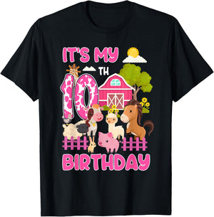 It’s My 10th Birthday Farm Animals 10 Year Old Girl Party T-Shirt - T-Shirt | Black