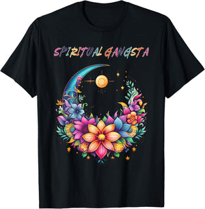 Spiritual Gangsta Floral Moon Yoga Meditation Mandala T-Shirt - T-Shirt | Black