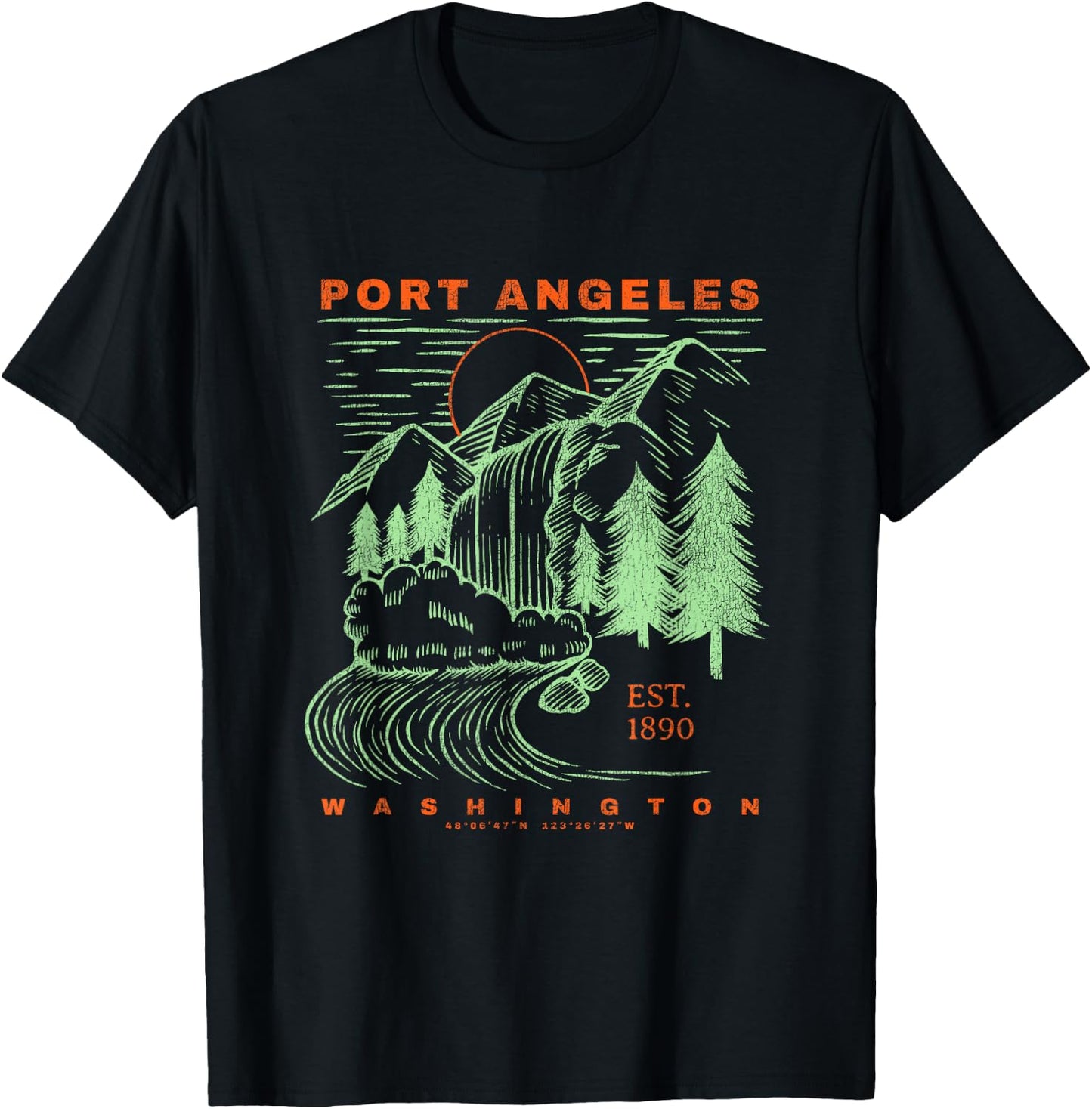 Port Angeles Washington Cool Souvenir Rustic Port Angeles T-Shirt - T-Shirt | Black