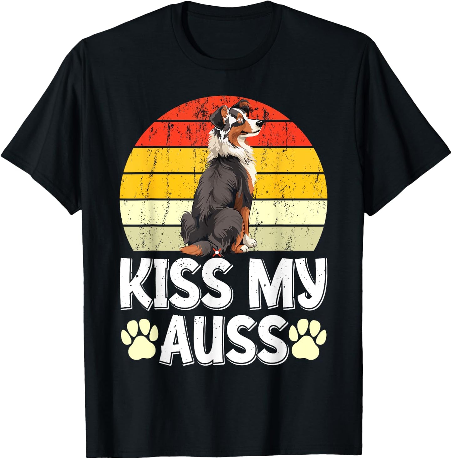 Australian Shepherd Funny KISS MY AUSS Vintage Aussie T-Shirt - T-Shirt | Black