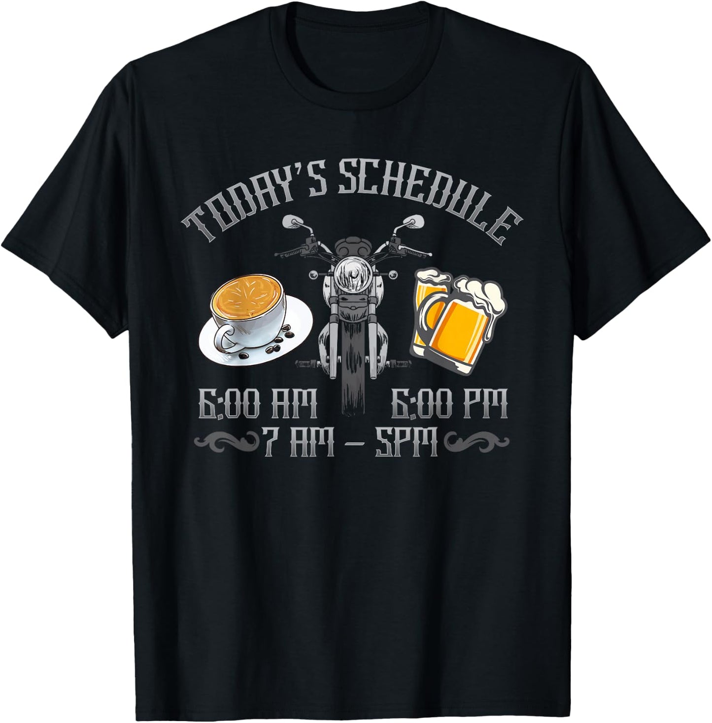 Today's Schedule Coffee Ride Motorcycle Beer Funny T-Shirt - T-Shirt | Black
