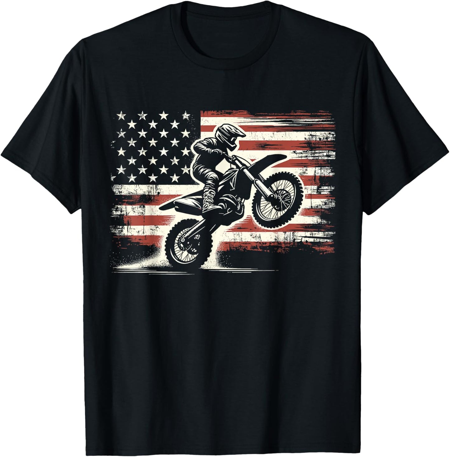 Dirt Bike American Flag Motocross Biker Vintage USA , Small, Black T-Shirt - T-Shirt | Black