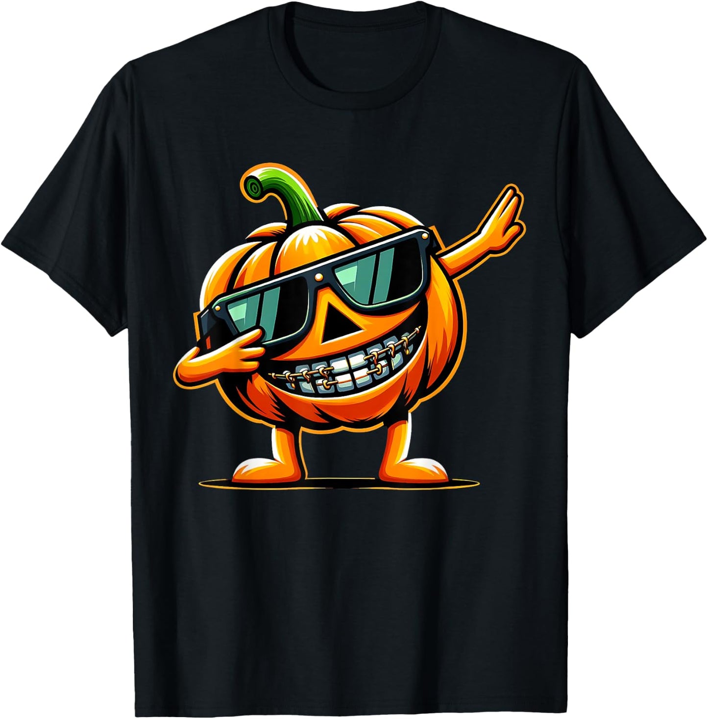 Dabbing Pumpkin Braces Dentist Orthodontics Halloween Dental T-Shirt - T-Shirt | Black
