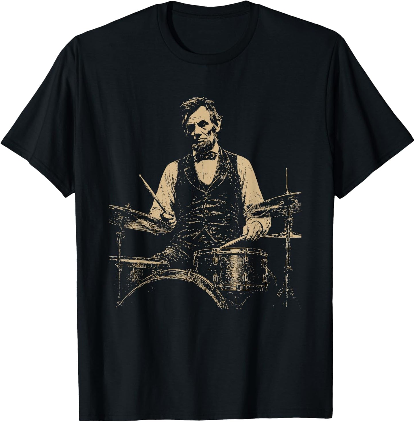 Abraham Lincoln Historic President Playing Drums Vintage T-Shirt - T-Shirt | Black