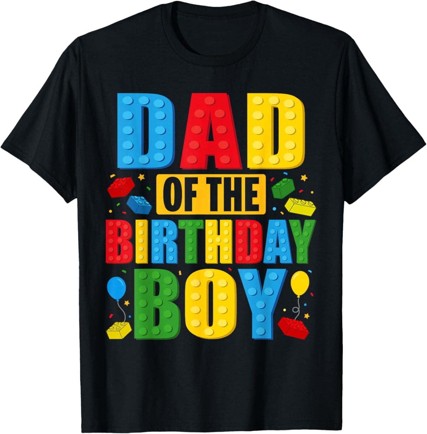 Dad Of The Birthday Boy Building Blocks Birthday Party Crew T-Shirt - T-Shirt | Black