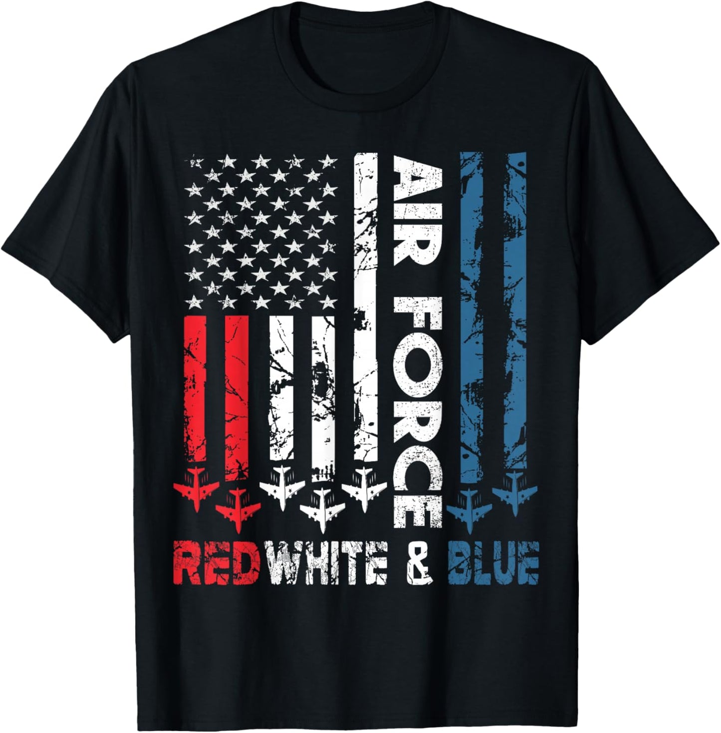 Air Force Red White and Blue 4th of July Vintage USA Flag T-Shirt - T-Shirt | Black
