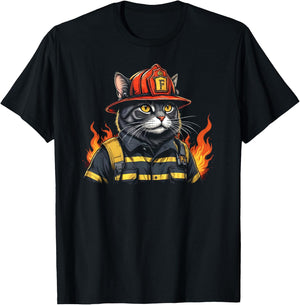 Firefighter Cat Lover Fireman Firefighting Expert T-Shirt - T-Shirt | Black