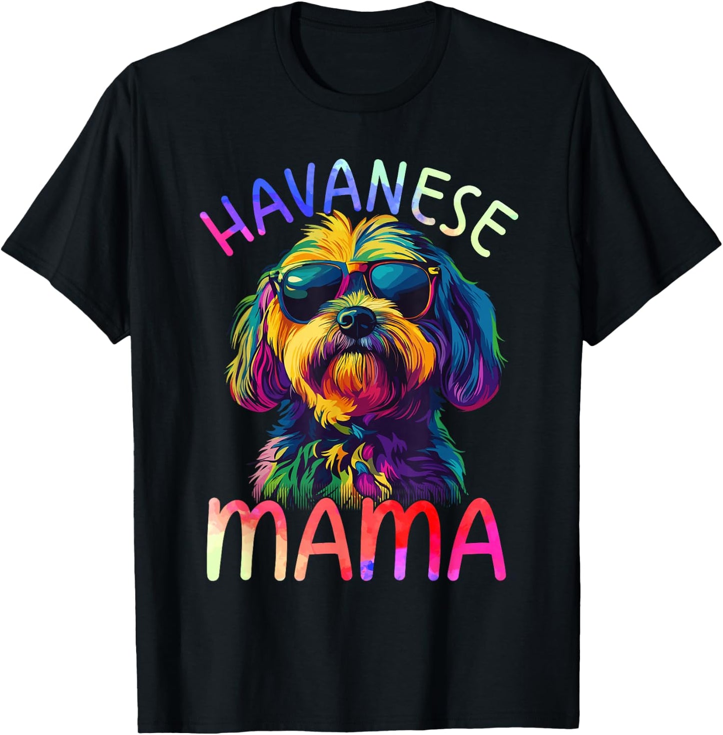 Havanese Mom Mama Colorful Pop Art Havanese T-Shirt - T-Shirt | Black