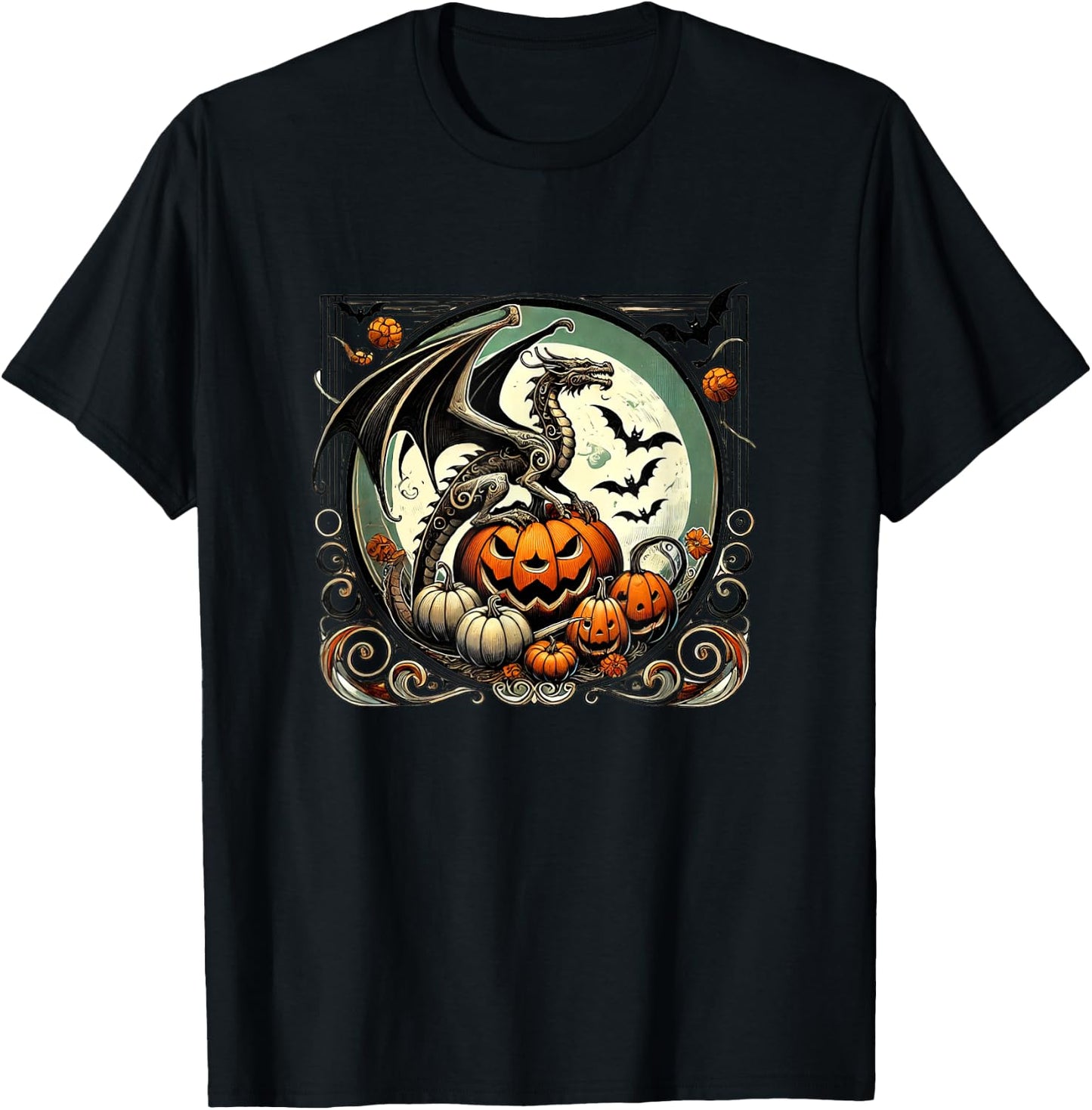 Halloween Dragon Illustration Autumn fall dragons T-Shirt - T-Shirt | Black