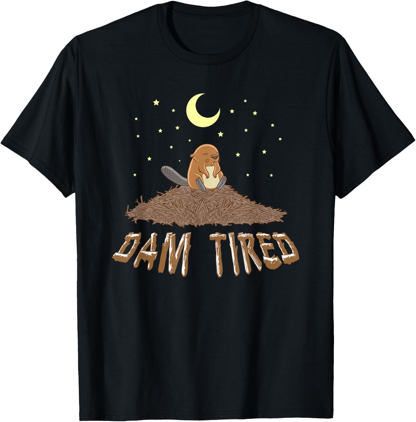 Animal Pajama Night Shirt - DAM TIRED Beaver T-Shirt - T-Shirt | Black