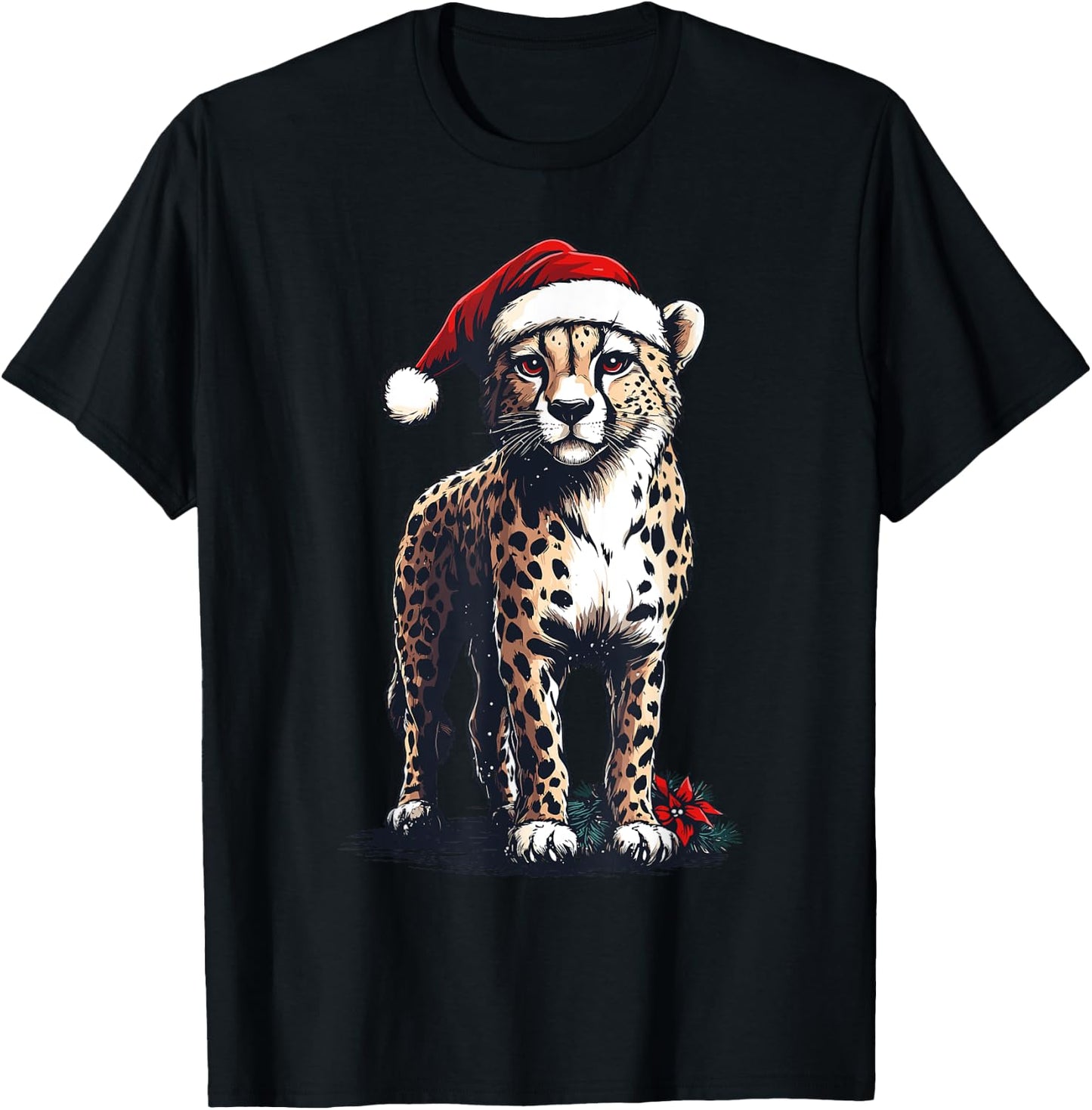 Cheetah Santa Hat Cheetah Lover Men Women Kids Christmas T-Shirt - T-Shirt | Black