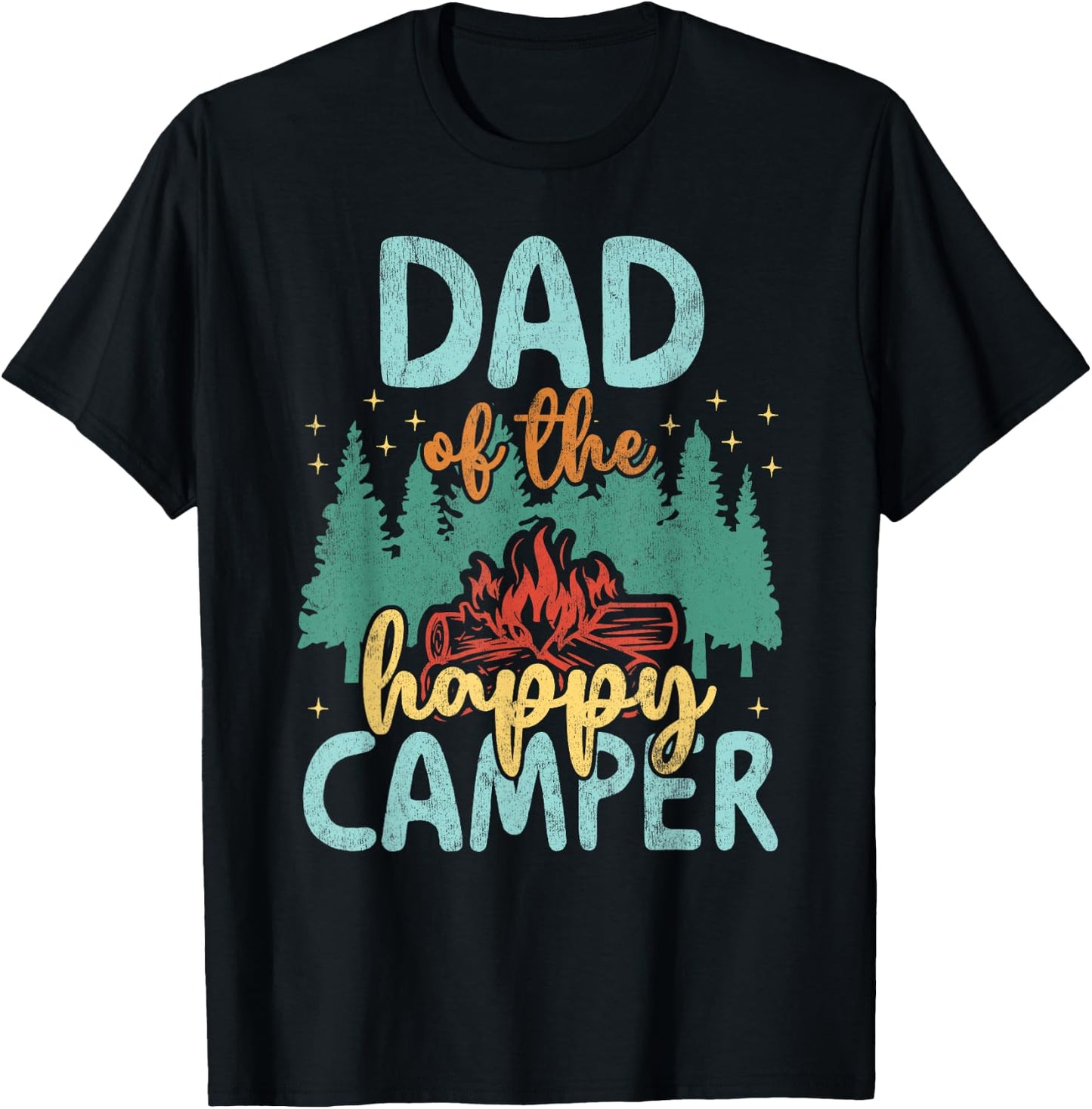 Dad of Happy Camper 1st Birthday Party Retro Dad T-Shirt - T-Shirt | Black