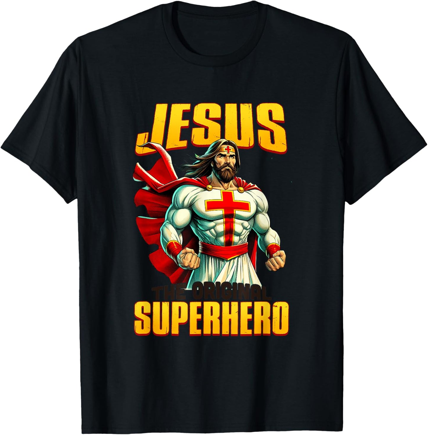 Jesus Original Superhero Comic Style Funny Christian Comic T-Shirt - T-Shirt | Black