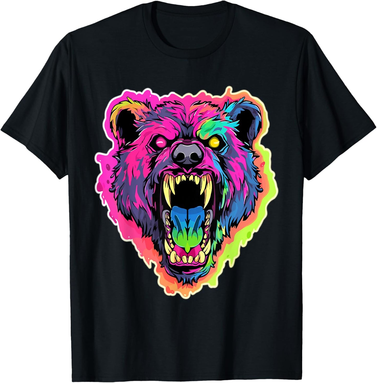 Psychedelic Party EDM Bear Summer Tekk Men Women T-Shirt - T-Shirt | Black