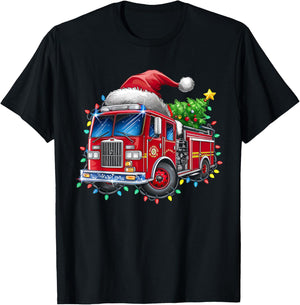 Funny Firetruck Santa Christmas Tree Lights Toddler Kids T-Shirt - T-Shirt | Black