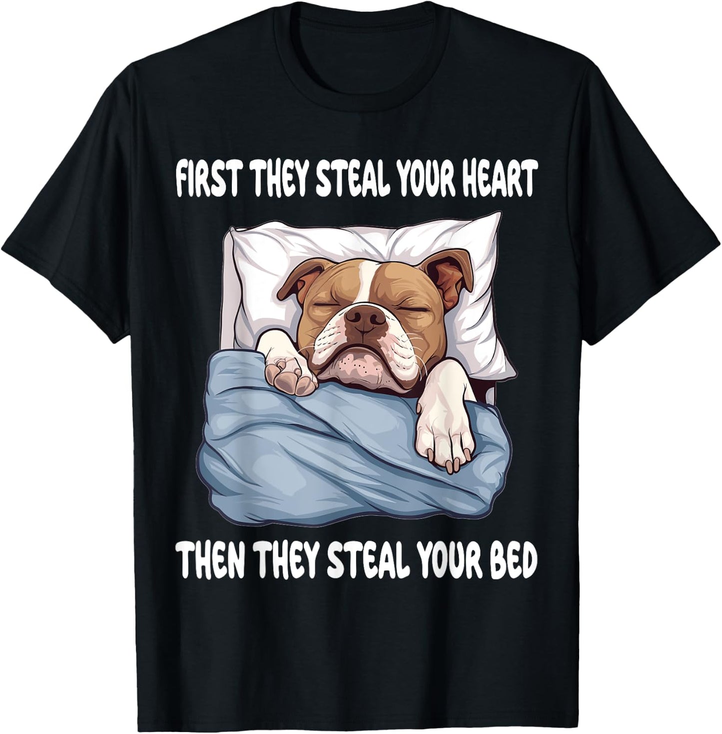 American Staffordshire Terrier Sleeping Pajamas Nightgown T-Shirt - T-Shirt | Black