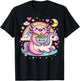 Anime Kawaii Axolotl Eating Ramen Noodles Rainbow Kids Girl T-Shirt - T-Shirt | Black